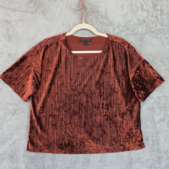 Banana Republic Crinkle Velvet Top Women's S Muir Wood Relaxed Drop Shoulders - Picture 1 of 9